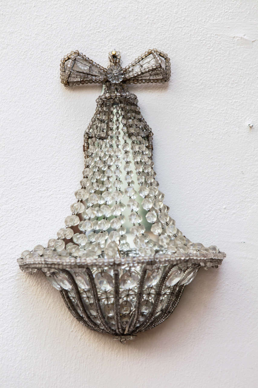 Pair of Early 20th Century Crystal and Iron French Sconces, 1920s In Good Condition For Sale In Milan, IT